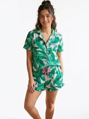 Liz Claiborne Green and Teal Tropical Print Sleepwear Set - Small